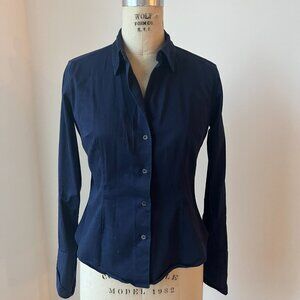 Custom Designer Navy Fitted Shirt | French Cuffs | Stretch Cotton (Lycra) | Tail